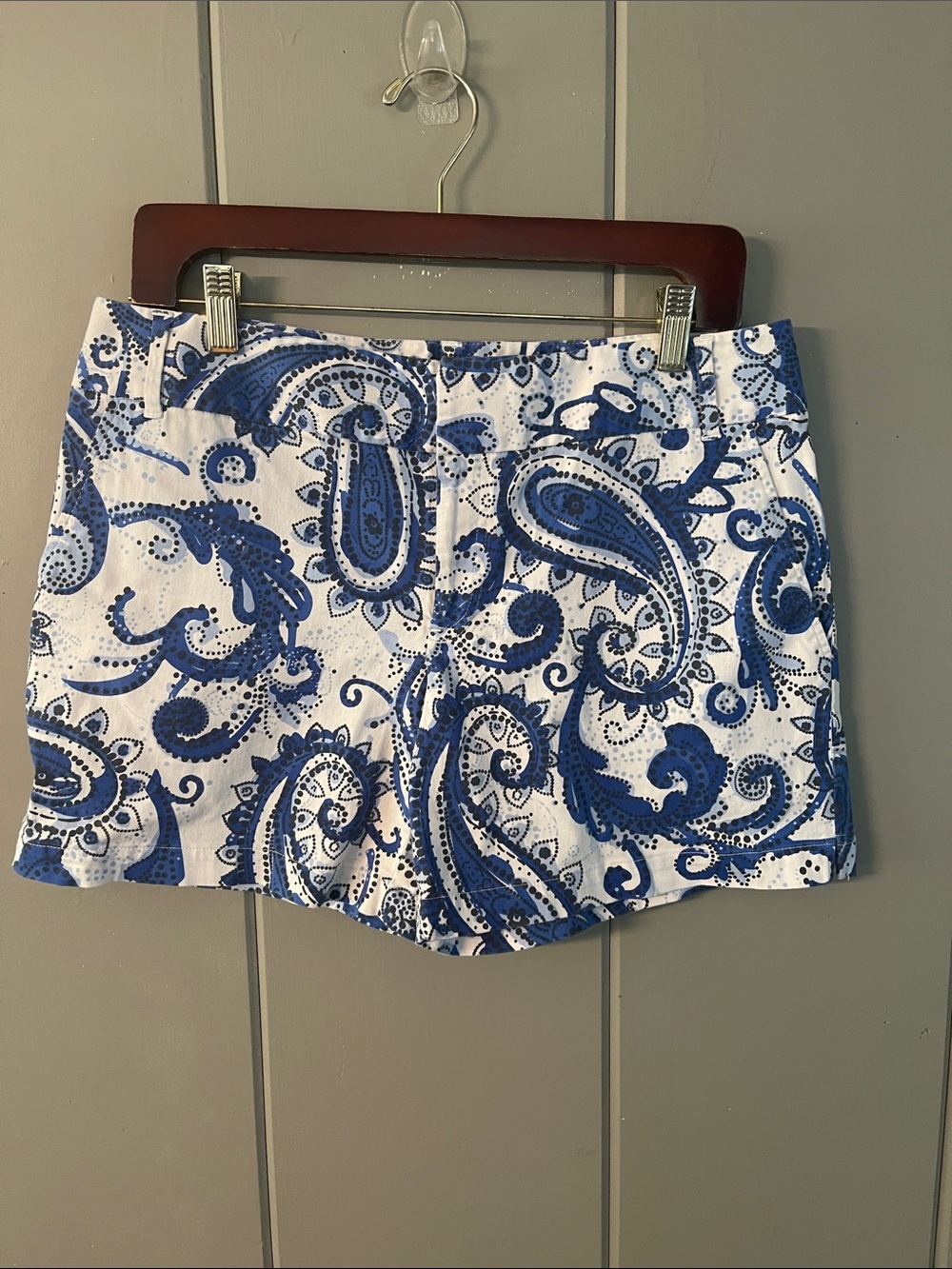 INC Shorts Blue White Paisley size 12 Chino Modern Boho Coastal Preppy